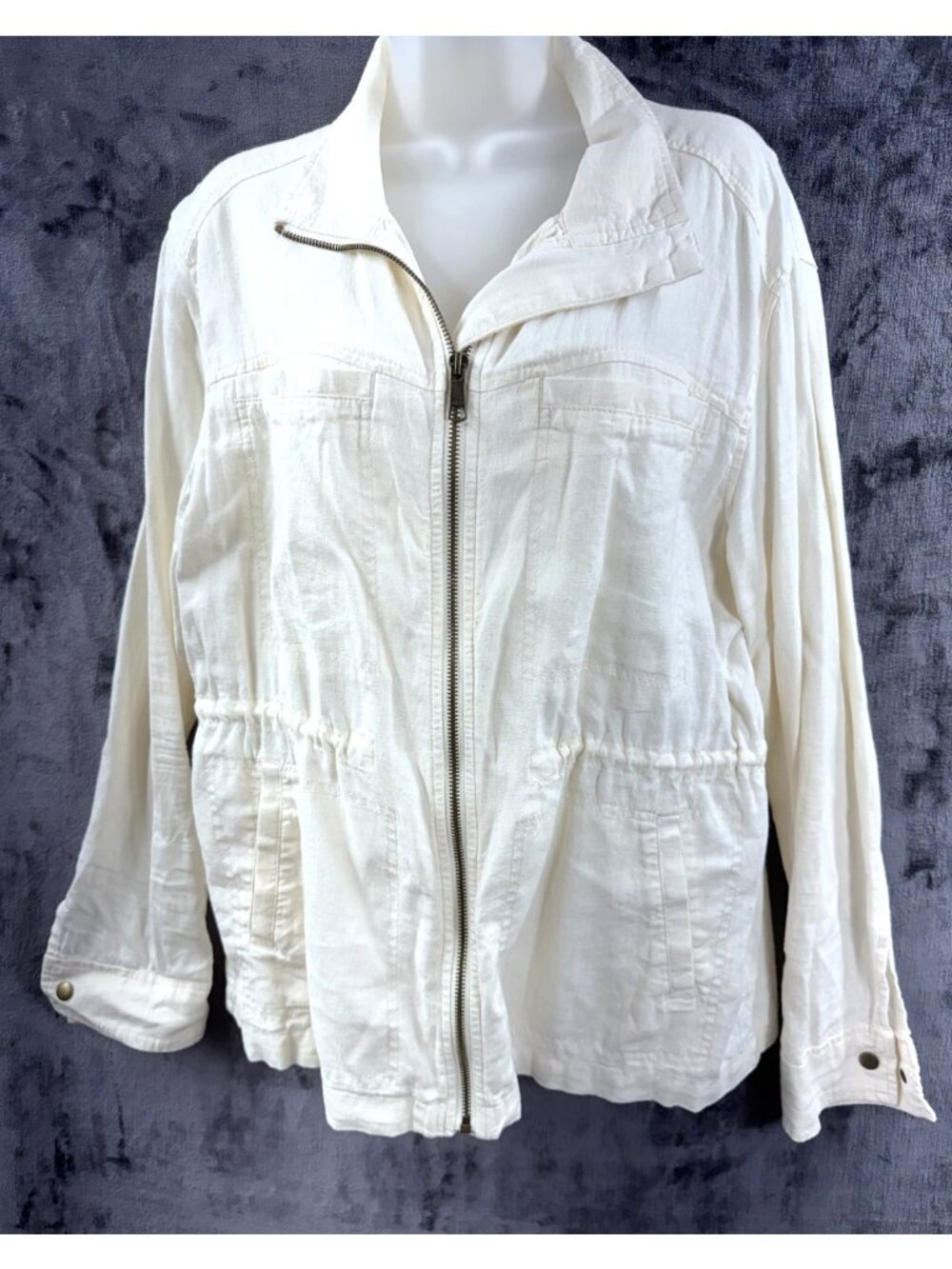 Old Navy Women's sz M Cream Linen Blend Utility Field Jacket Zip Drawstring